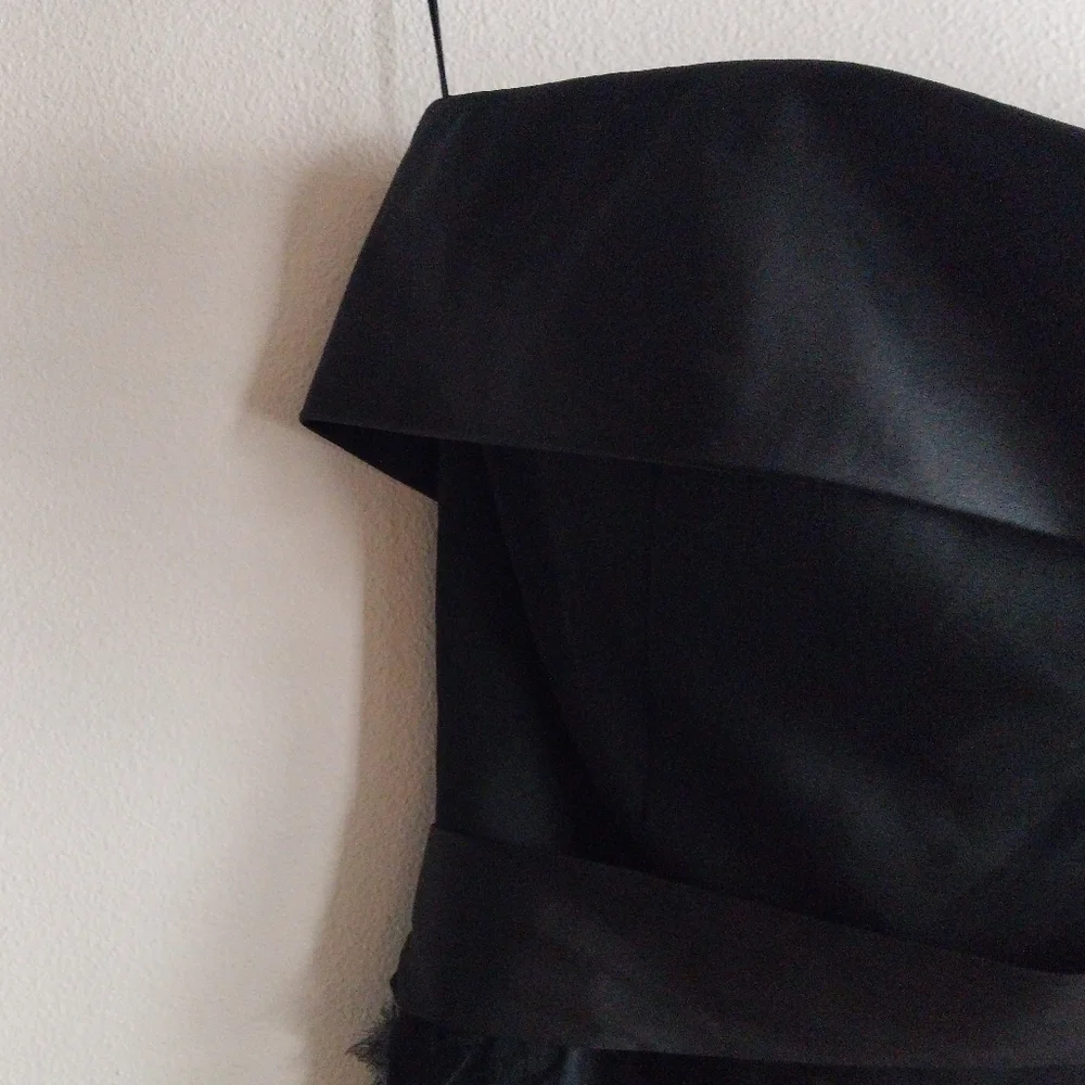 White House Black Market Black 100% Silk Strapless Tiered Ruffled Midi Dress